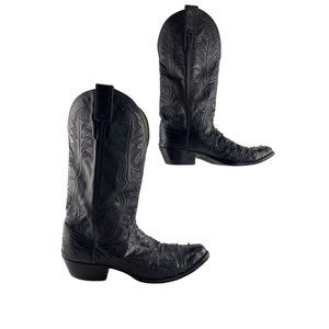Men's Justin Black Full Quill Ostrich Almond Toe Western Boots Size 9 D